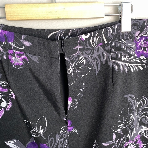 Cleo Women's Black Skirt‎ Purple Floral Print Whimsigoth Size 8 Fairies Mystical - Picture 4 of 11